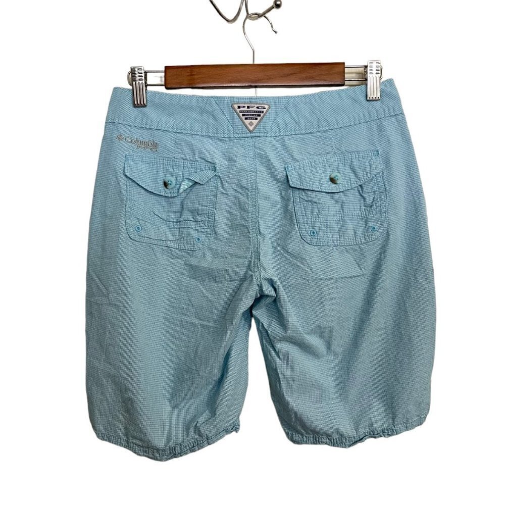 Columbia Womens Blue Micro Plaid PFG Pockets Outdoor Bermuda Shorts Size 4 - Picture 10 of 10